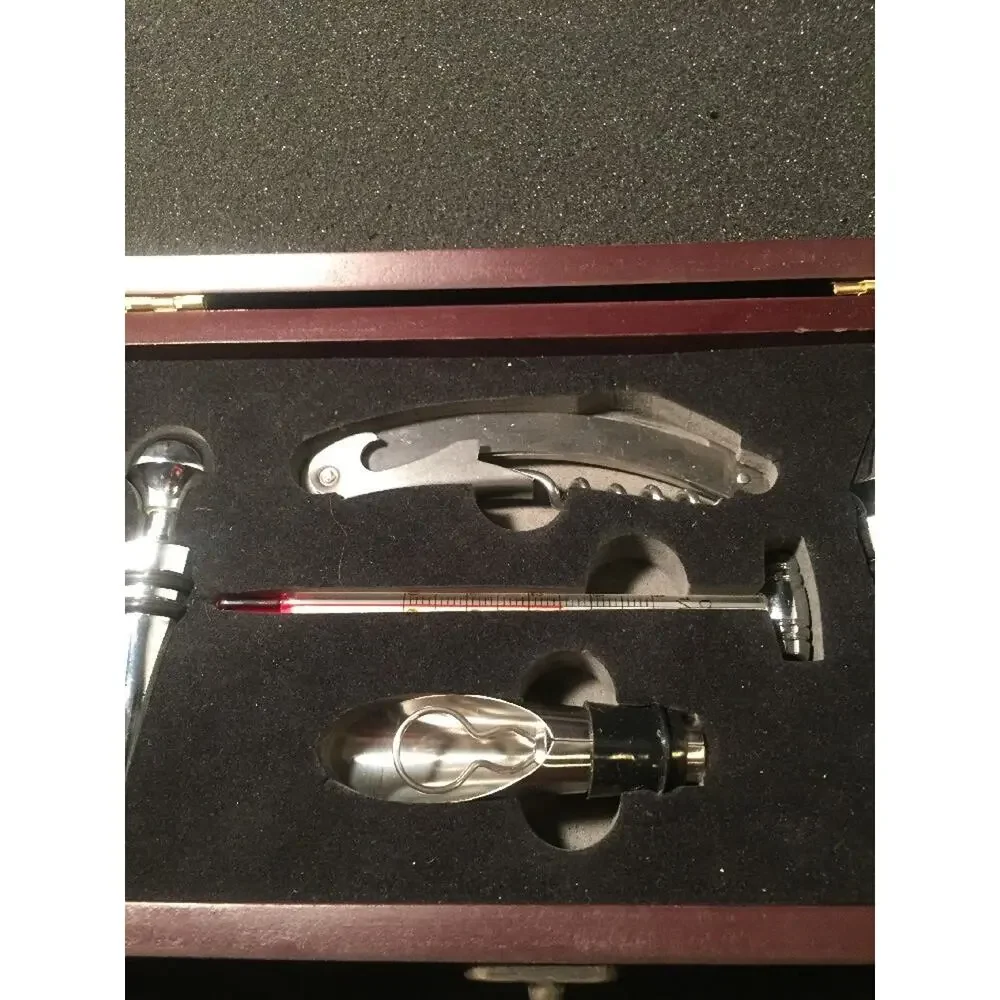 Wine Bottle Opener 5 Piece Set in Mahogany Wooden Box Corkscrew